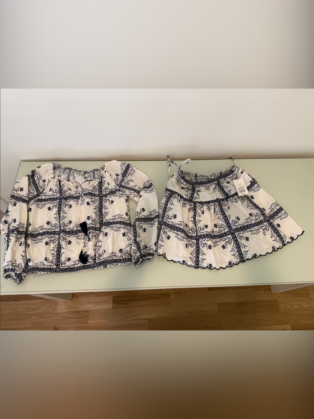 a new day White and Navy Floral Peasant Top & Skater Skirt Set